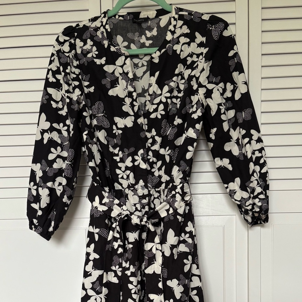 Talbots Black and White Long Sleeve Dress